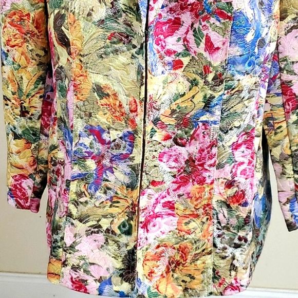 Chico's Floral Textured Satiny  Chic Long Sleeve Career Office Blazer - Picture 3 of 9